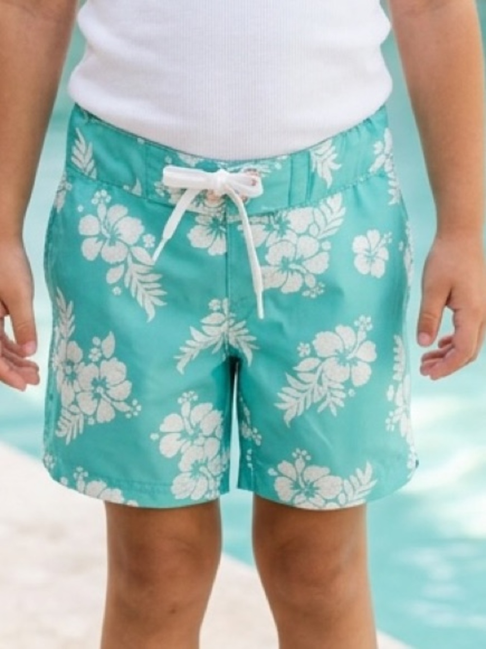 Art Class Toddler Girls Hawaiian Turquoise Blue White Floral Swim Shorts Trunks
